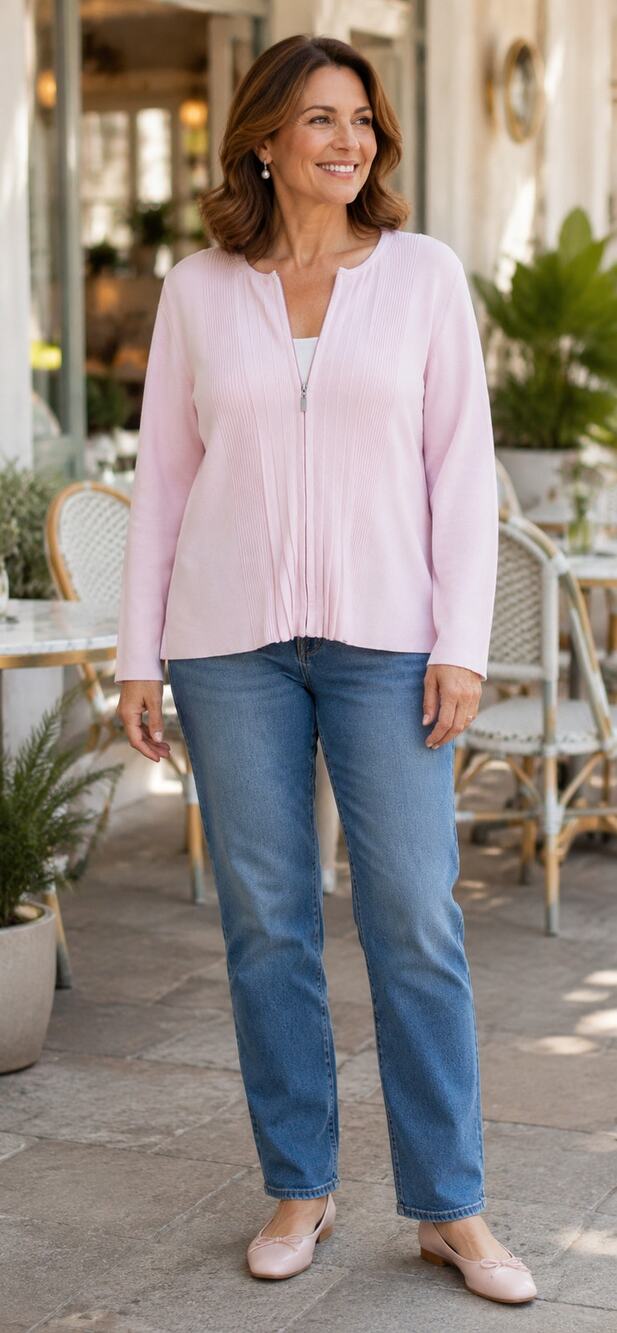Kate Hill Pink Ribbed Knit Zip Front Cardigan Sweater Plus 2X Estimated